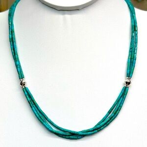 RARE Genuine GREEN-BLUE SleepingBeauty Turquoise LIQUID SILVER NecklaceS925